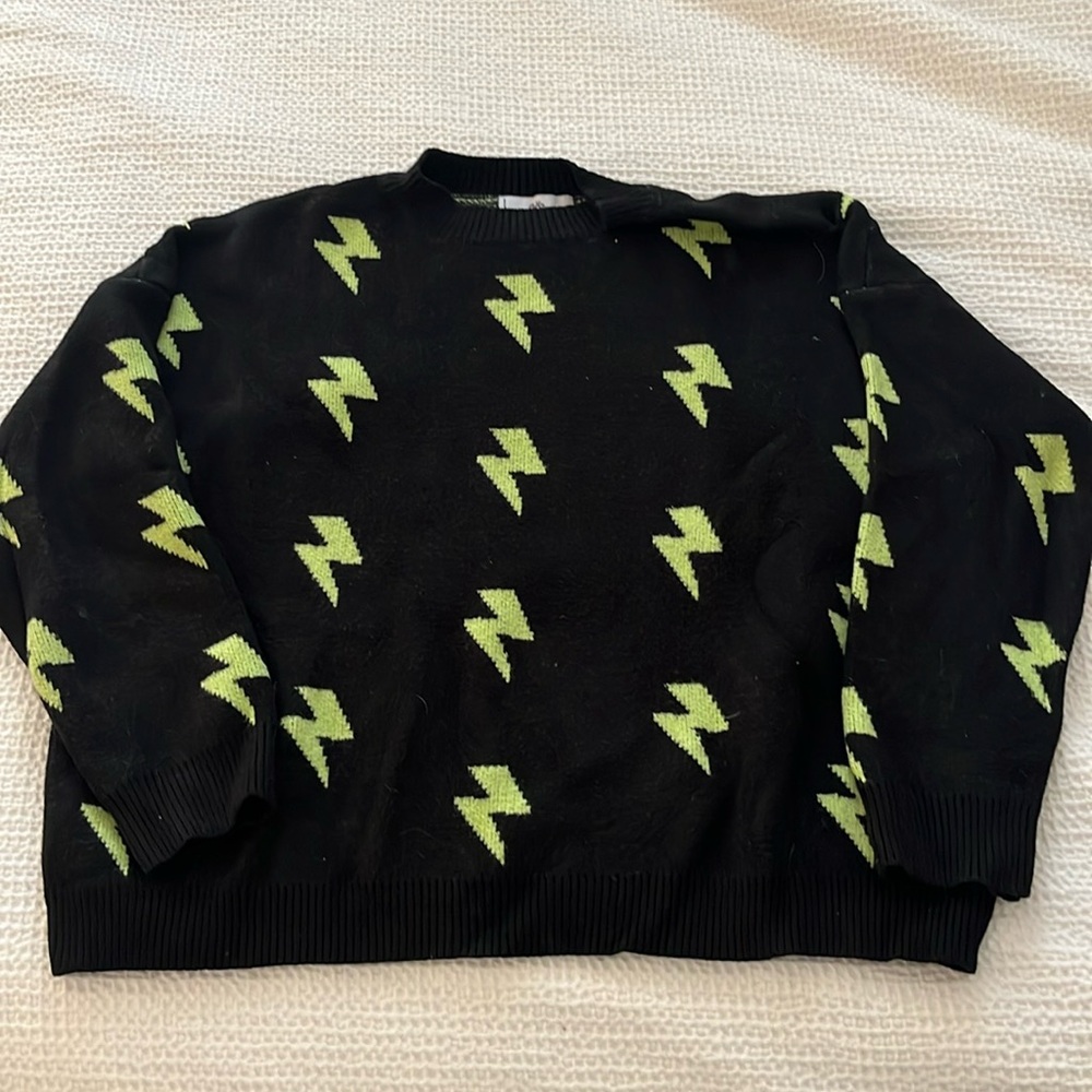 Green lightening bolt sweater